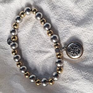 Rustic Cuff Beautiful Gold and Silver Tone Beaded Bracelet